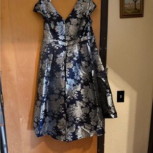 Sophisticated Navy and Silver Floral High Low Dress
